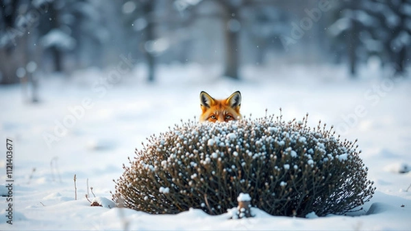Obraz Striking Red Fox Peeking Out From Behind A Bush