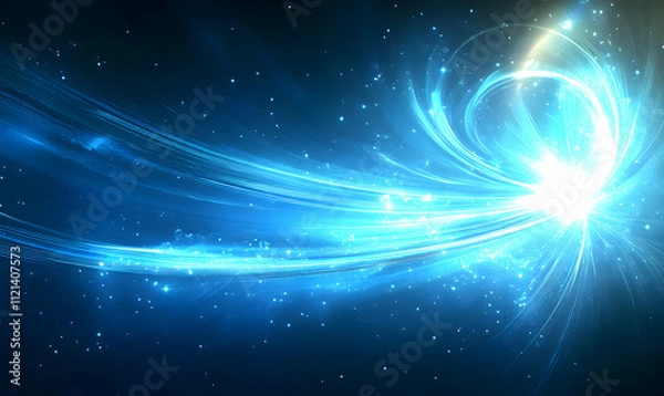 Fototapeta Abstract blue light streaks and glowing particles, resembling a cosmic nebula or energy burst, ideal for futuristic or technological designs.