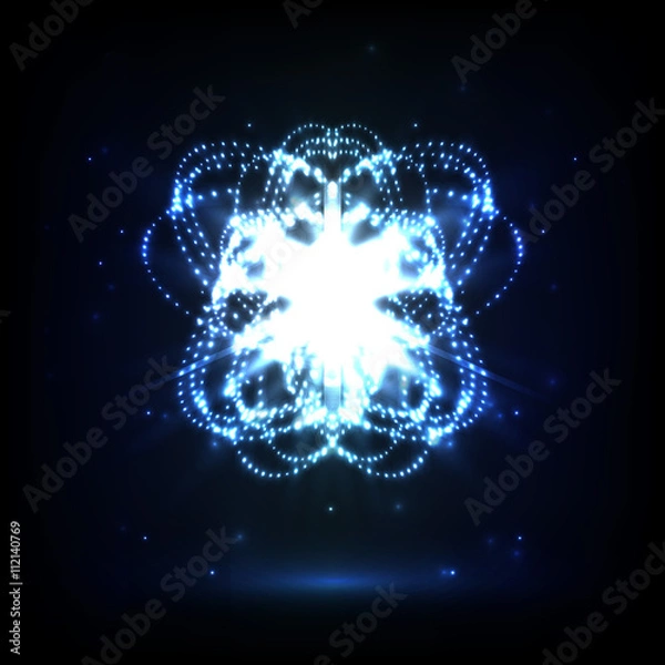 Obraz Abstract chaos background. Shiny sphere with particles. Future techno background.
