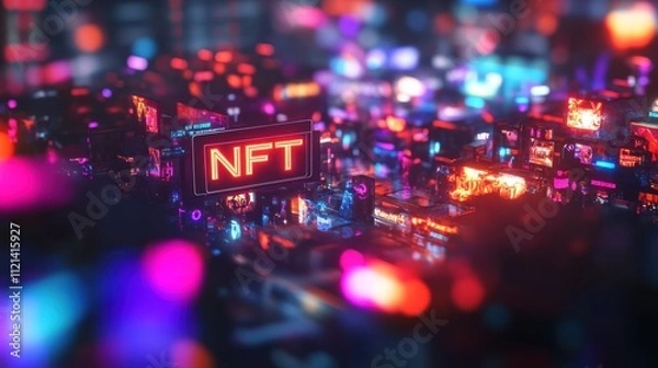 Fototapeta TEXT "NFT" against glowing neon background
