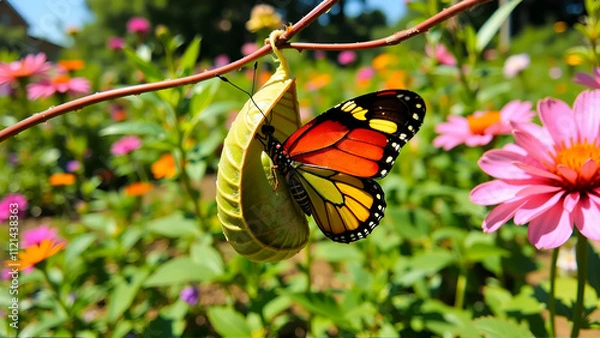 Obraz A Colorful Butterfly Emerging From Its Chrysalis