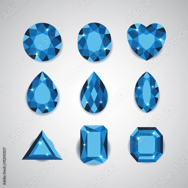 Obraz Blue Diamonds and Ruby Vector Icons Set