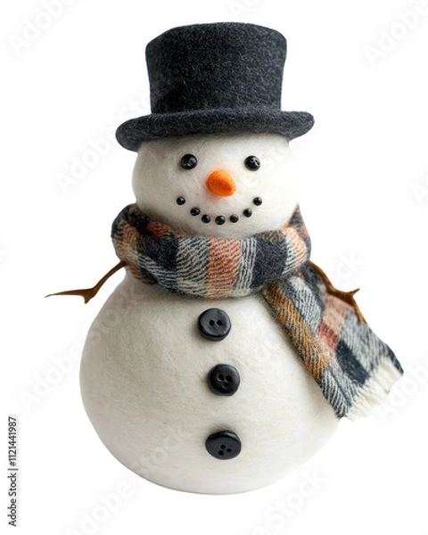 Obraz Snowman with a carrot nose isolated on transparent background