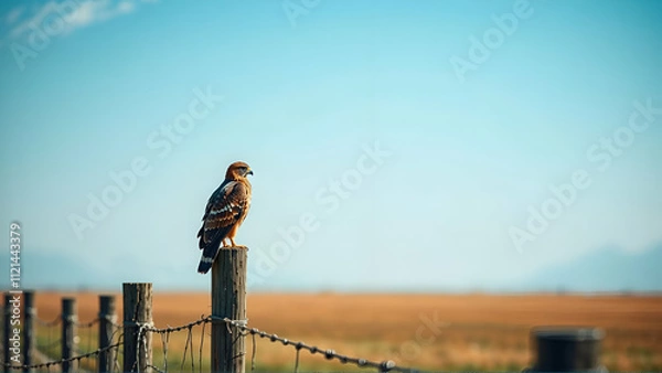 Obraz Beautiful Red-Tailed Hawk Perched On A Fence Post
