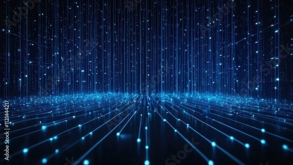 Fototapeta A mesmerizing abstract background featuring glowing blue dots and lines, creating a futuristic digital landscape with depth and perspective