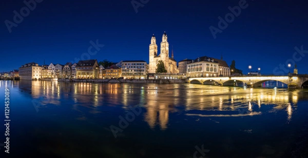 Fototapeta blaue Stunde in Zürich in der Schweiz