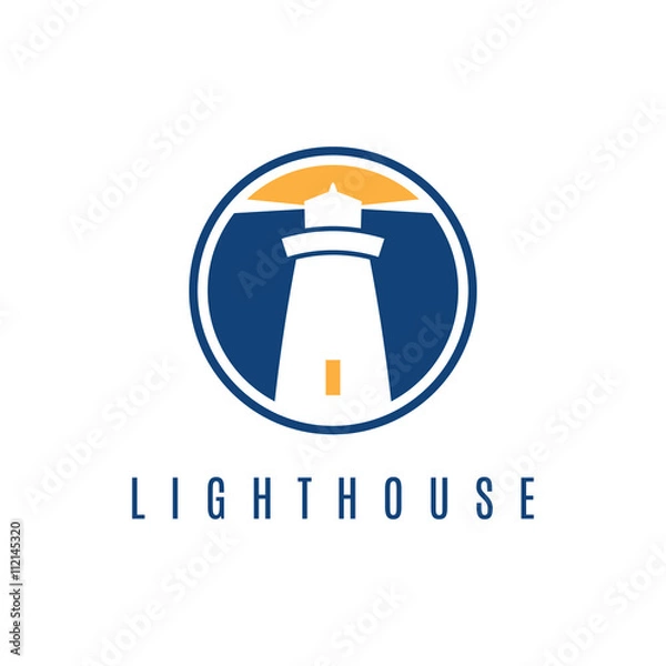 Fototapeta Concept logo template with lighthouse in flat design .Vector ill