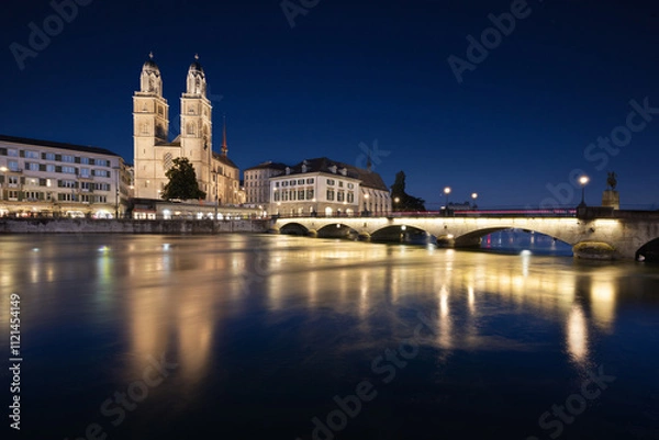 Fototapeta blaue Stunde in Zürich in der Schweiz