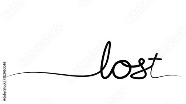 Fototapeta continuous drawing of the word lost in one line. vector