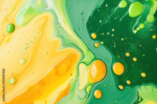 Fototapeta Dynamic organic liquid splash pattern in vibrant yellow and green abstract art exploration studio setting high-resolution photography for creative projects