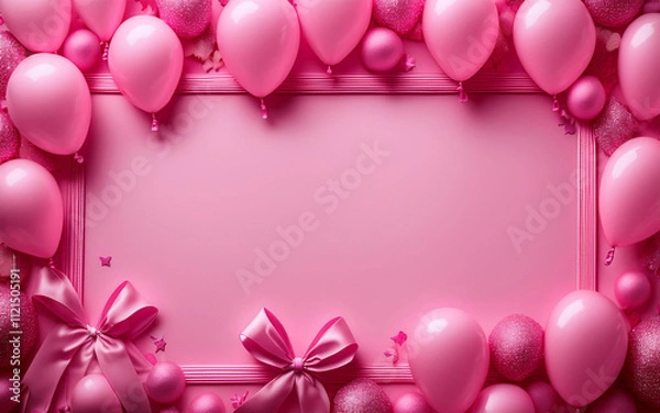 Fototapeta Elegant Pink Balloon and Ribbon Frame: A Perfect Backdrop for Celebrations, Parties, or Special Events with Soft Pastel Colors and a Festive, Girly Vibe.