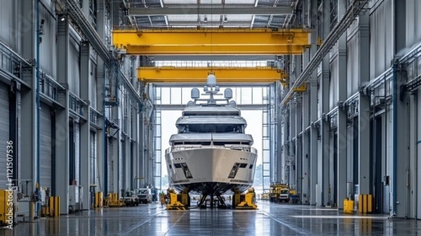 Obraz Luxury Yacht Under Construction in a Modern Shipyard
