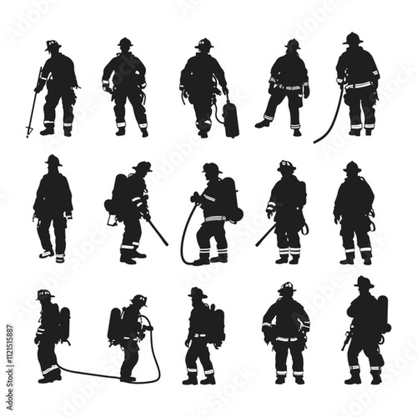 Obraz fireman clip art silhouette set vector
