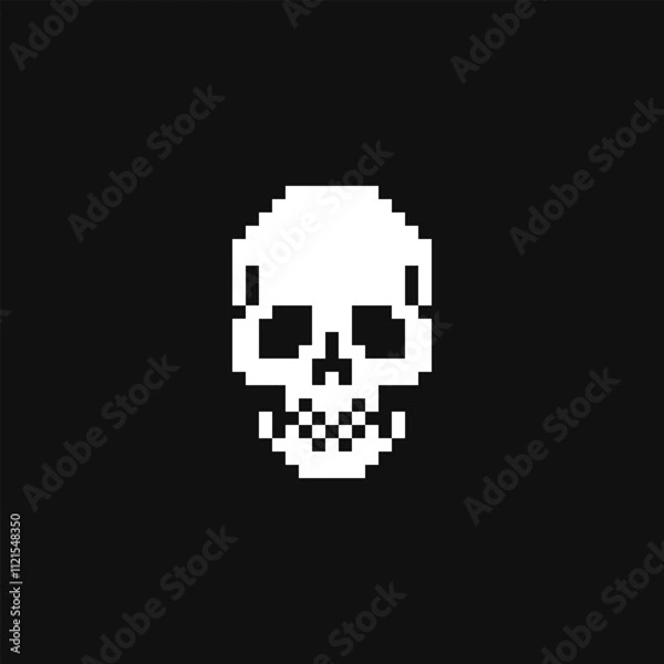 Fototapeta Human skull pixel art icon, isolated on black background vector illustration. 8-bit sprite. Design stickers, logo, mobile app, embroidery. 