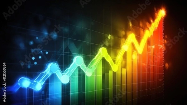 Fototapeta A glowing line graph showing an upward business trend on a dark background, with dynamic motion effects representing financial success
