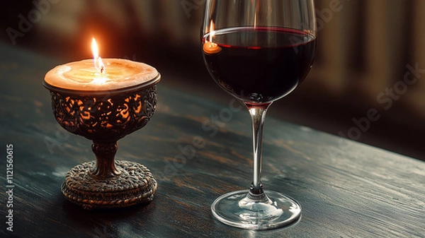 Obraz red wine and candle