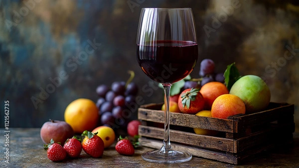 Obraz still life with apples and wine