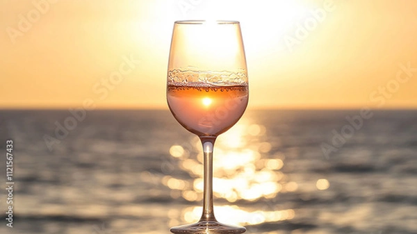 Obraz glass of champagne on sunset background