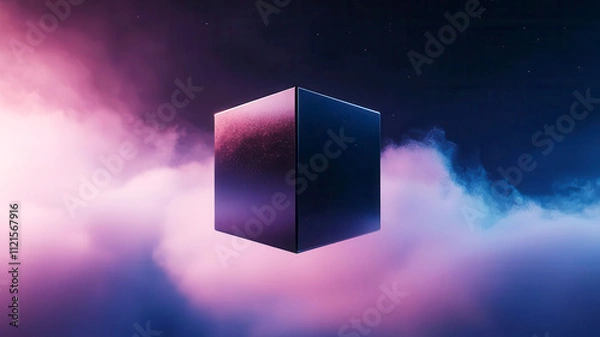 Fototapeta 3D-rendered blockchain cube floating in space, symbolizing secure investments in the fintech ecosystem