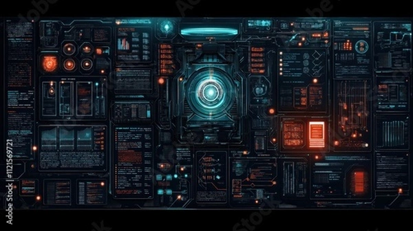 Fototapeta A computer monitor with a glowing blue circle in the center