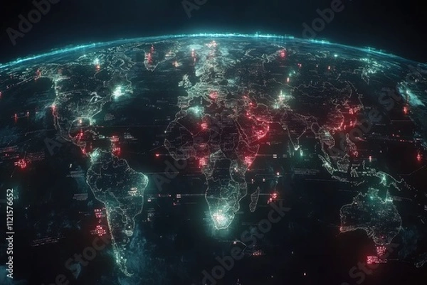 Fototapeta Global cyber activity analysis worldwide digital data visualization technology environment aerial view security insights