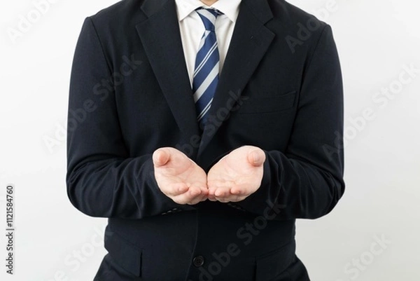 Obraz スーツ姿のビジネスマンポーズ ちょうだい