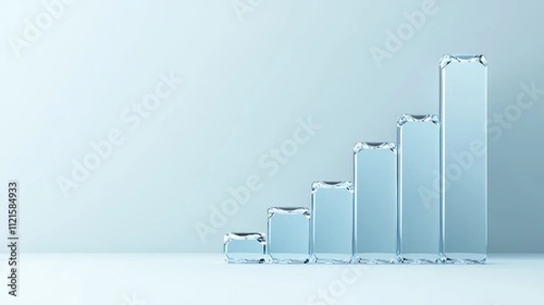 Fototapeta transparent ice glass 3d bar chart on light grey background