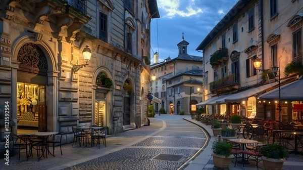 Fototapeta Bergamo old square in the evening that promotes nature, beauty, and ecology