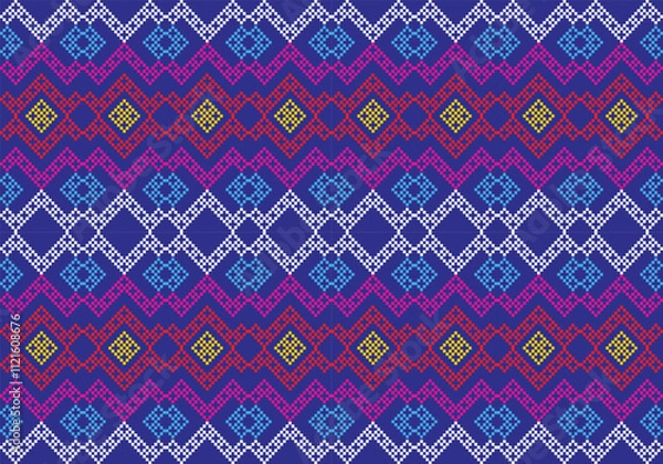 Fototapeta Seamless pixel and zigzag geometric pattern design.