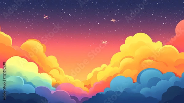 Fototapeta Colorful clouds with rainbow hues and artistic design. Nimbus. Illustration