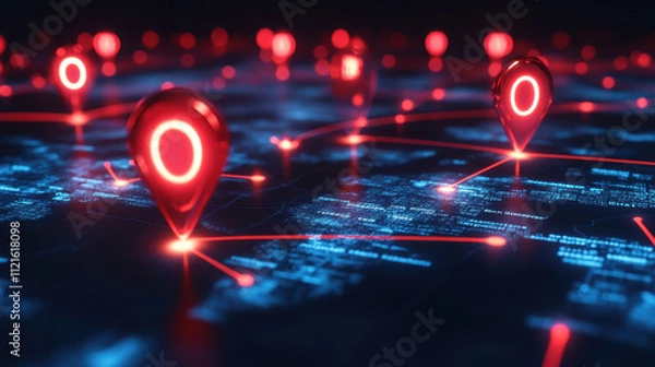 Fototapeta 3D globe with red pins marking locations around the world