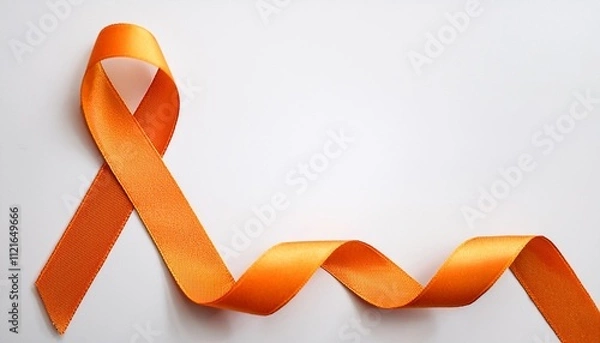 Fototapeta Leukemia Awareness Symbol. Orange Ribbon with Copy Space for Text. White Background Isolated. Flat Lay Top View.