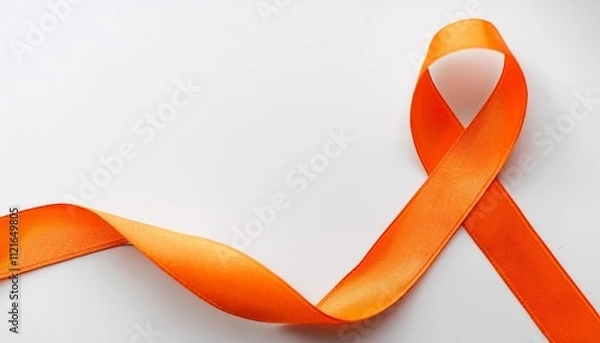 Fototapeta Leukemia Awareness Symbol. Orange Ribbon with Copy Space for Text. White Background Isolated. Flat Lay Top View.