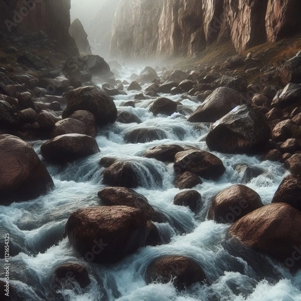 Fototapeta Boulder Strewn Rapids A fast flowing stream tumbling over rocks