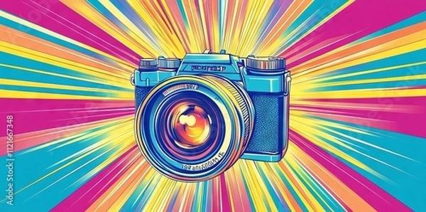 Obraz Vibrant Pop Art of a Classic Camera with Radiant Beams. AI generated illustration