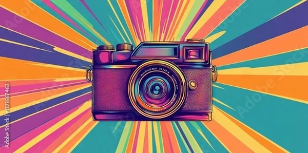 Obraz Vibrant Pop Art of a Classic Camera with Radiant Beams. AI generated illustration