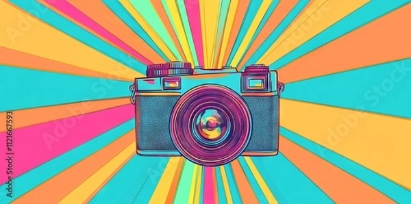 Obraz Vibrant Pop Art of a Classic Camera with Radiant Beams. AI generated illustration