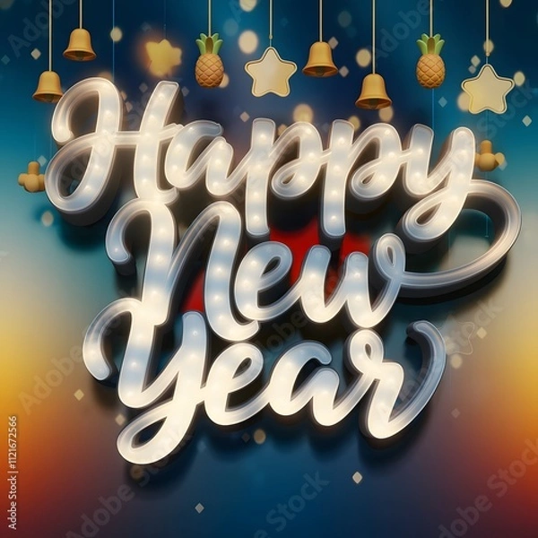 Obraz Stylish Happy New Year Text Art with Bright Colors and Playful Festive Decorations