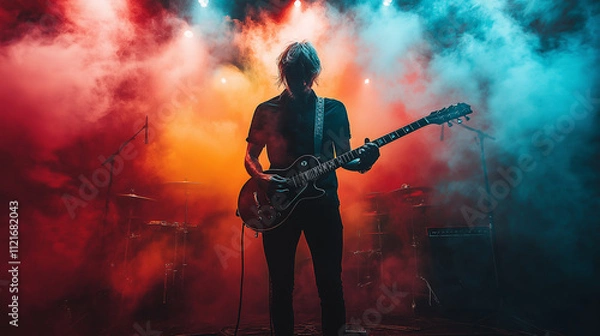 Fototapeta ギターを演奏する人のシルエット