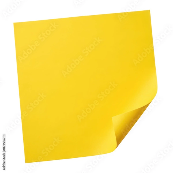 Fototapeta Bright yellow sticky note with a folded corner, showcasing a clean and vibrant design ideal for reminders, organization, or creative projects. Isolated on transparent background, png.