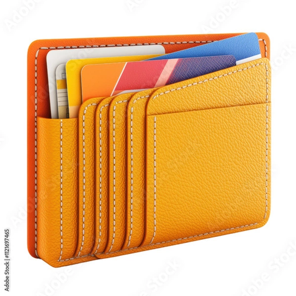 Fototapeta Stylish Orange Leather Wallet with Credit Cards and Cash, Featuring a Modern Design and Multiple Slots for Easy Organization and Accessibility