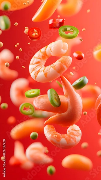 Fototapeta Delicious thai food ingredients floating culinary art studio setting vibrant colors creative angle tasteful experience