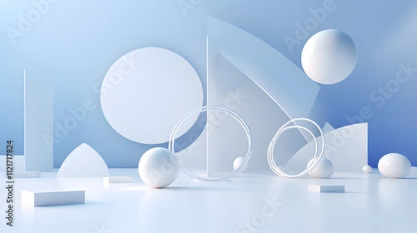 Fototapeta 
3d rendering of white and blue abstract geometric background. Scene for advertising, technology, showcase, banner, game, sport, cosmetic, business, metaverse. Sci-Fi Illustration. Product display