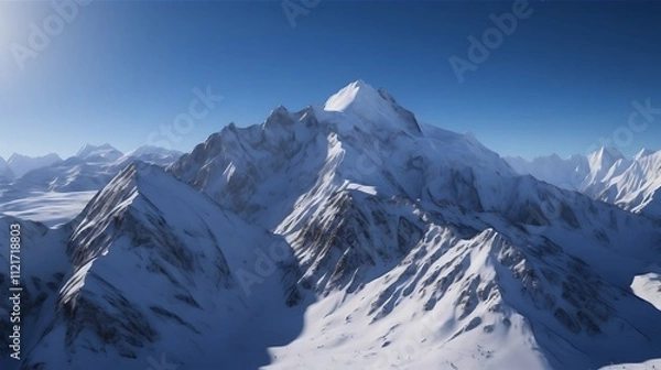 Obraz Majestic Snowcapped Mountain Range Under a Clear Blue Sky