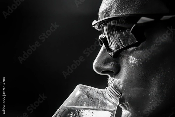 Fototapeta Cyclist hydrating mid-race competitive cycling event dynamic sports action intense environment close-up perspective athletic performance