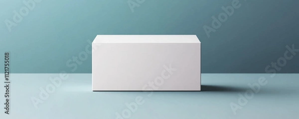 Fototapeta Minimalistic white box on a blue surface, perfect for product presentation.
