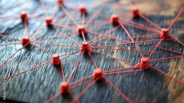 Fototapeta Mystery Board with Red String Connections