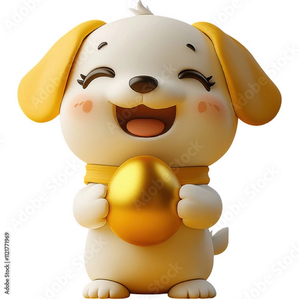 Fototapeta Vibrant Anime-Style Digital Illustration - Cheerful Dog Character Holding Egg in Yellow Outfit
