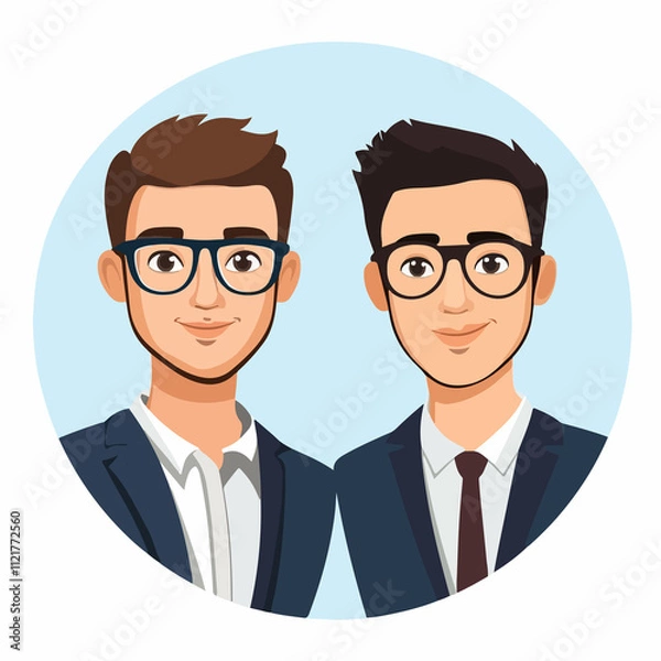 Fototapeta Professional business person avatar concept with two men in glasses and car