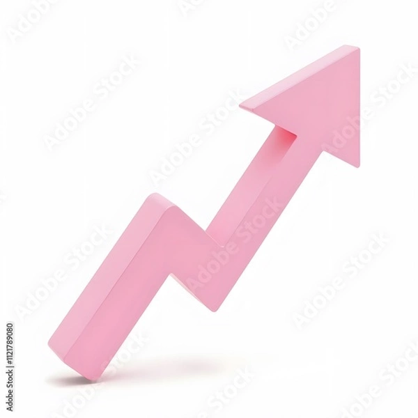 Fototapeta Pink Up Arrow - 3D Arrow Icon, Isolated on White Background